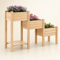 Three-tier fir wood raised garden bed with storage shelf