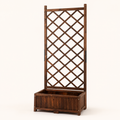 67-inch fir wood planter with diamond lattice trellis on a warm studio background