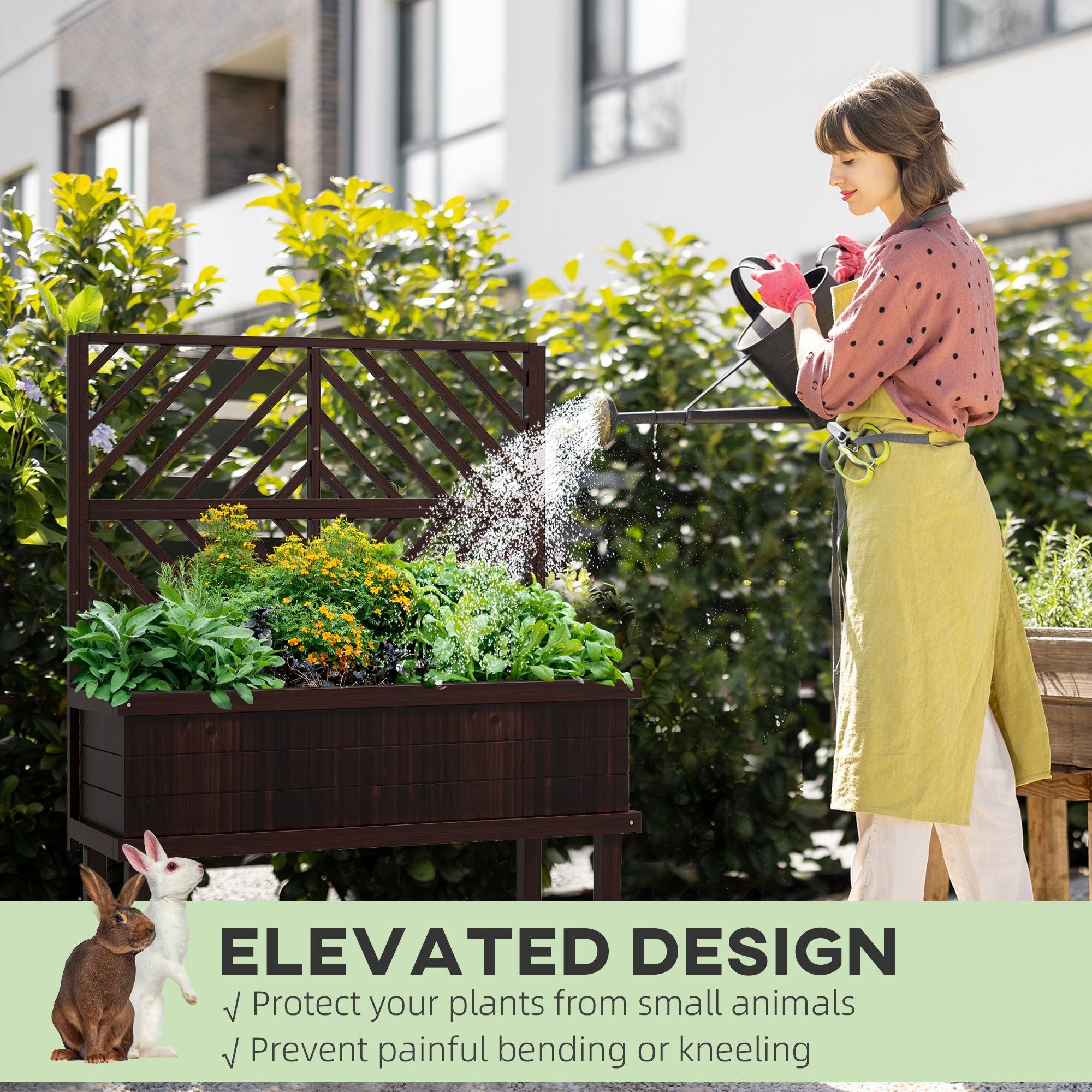 Raised Garden Bed with Trellis Wooden Elevated Planter Box Outdoor for Climbing Plants with Drainage Carbonized – product view 7 of 11