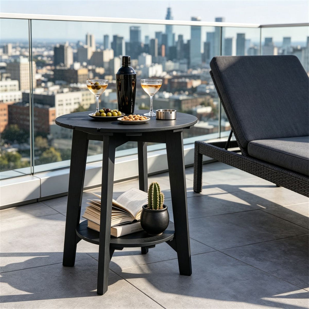 2-Tier Black Eucalyptus Patio Side Table – product view 7 of 9