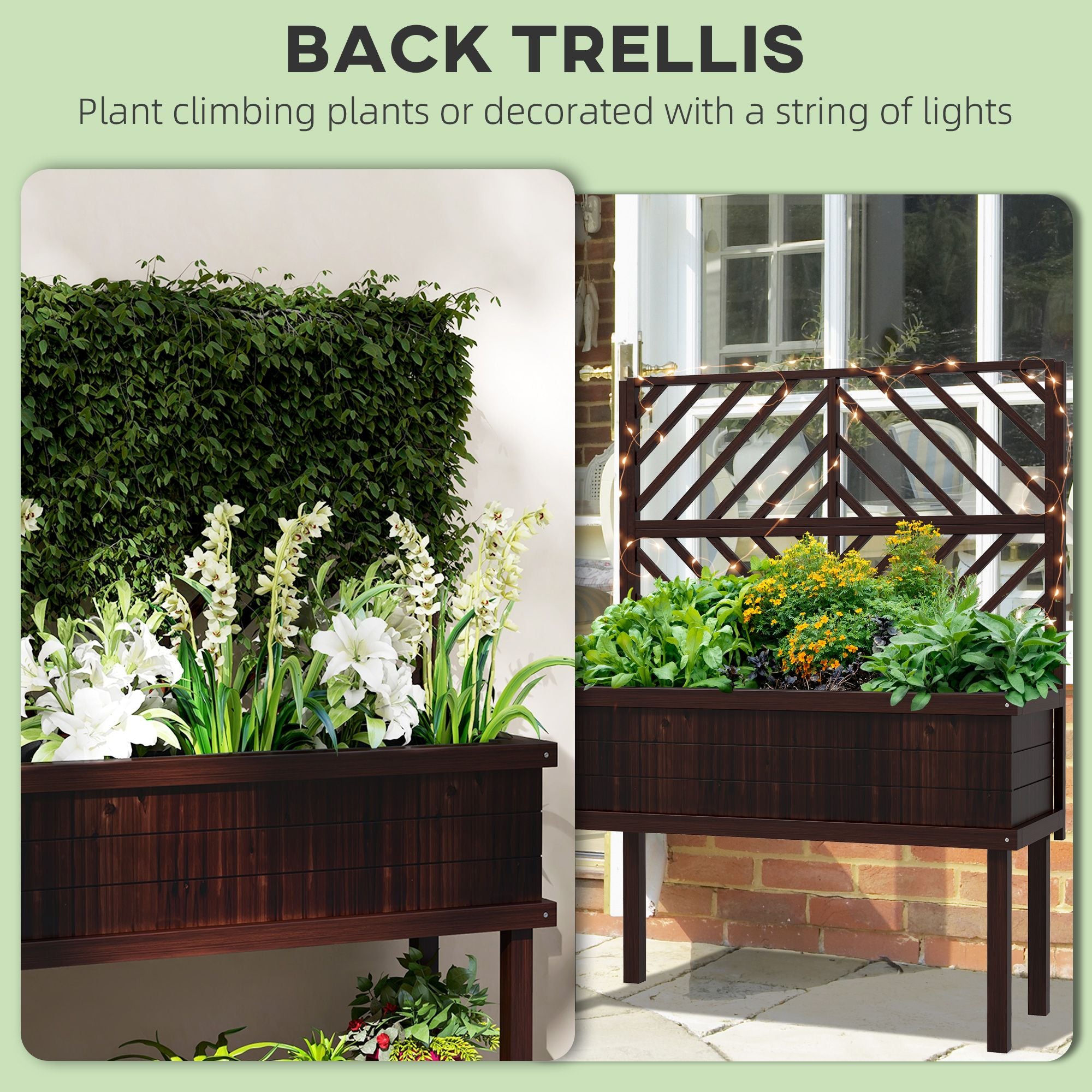 Raised Garden Bed with Trellis Wooden Elevated Planter Box Outdoor for Climbing Plants with Drainage Carbonized – product view 4 of 11