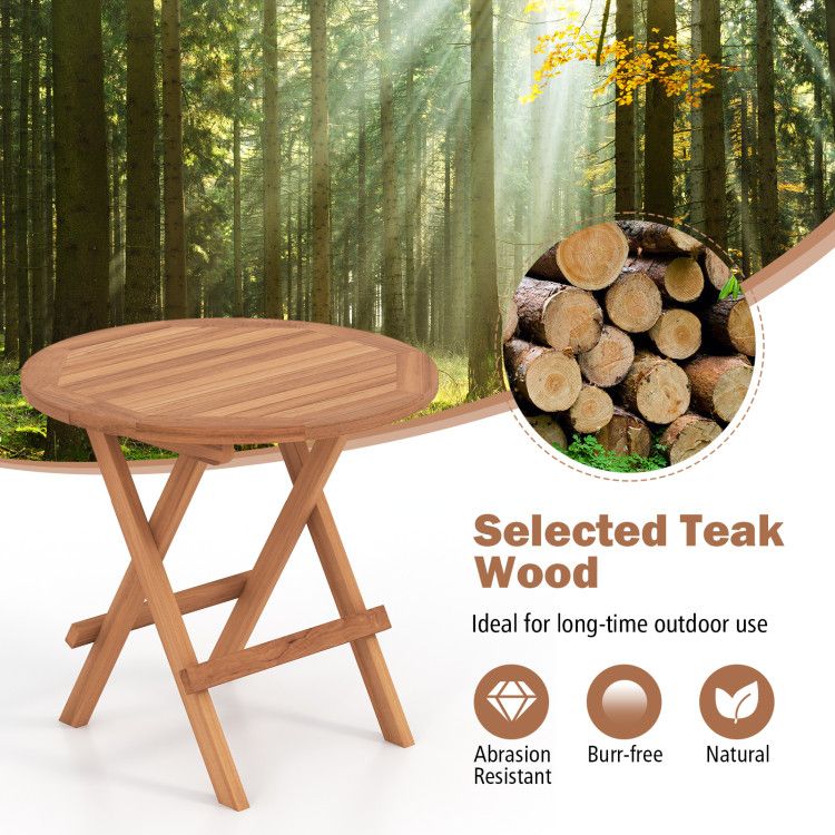 Round Folding Teak Patio Side Table – product view 4 of 8
