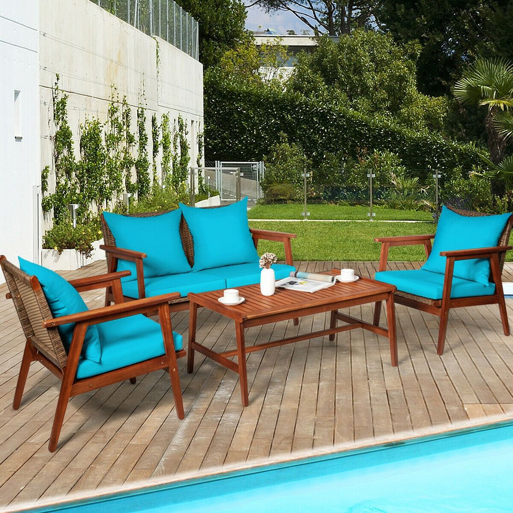 4-Piece Acacia Rattan Patio Set with Cushions – product view 10 of 16