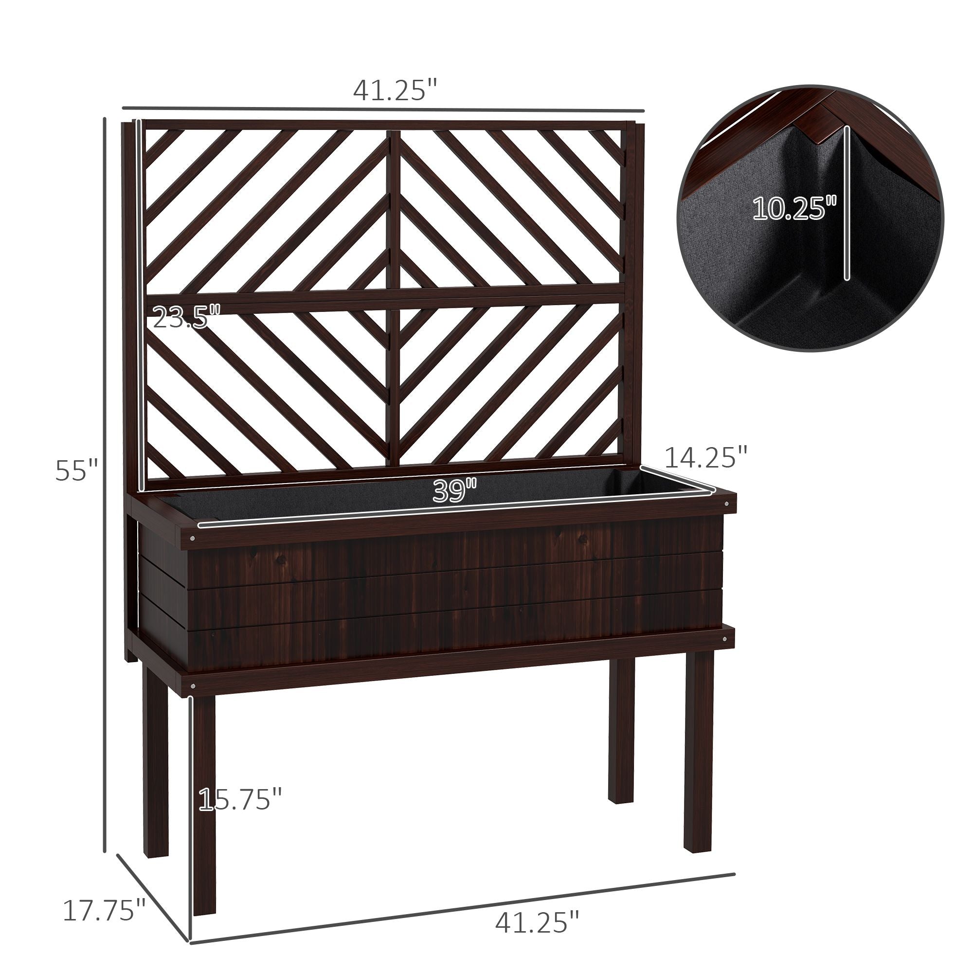 Raised Garden Bed with Trellis Wooden Elevated Planter Box Outdoor for Climbing Plants with Drainage Carbonized – product view 3 of 11