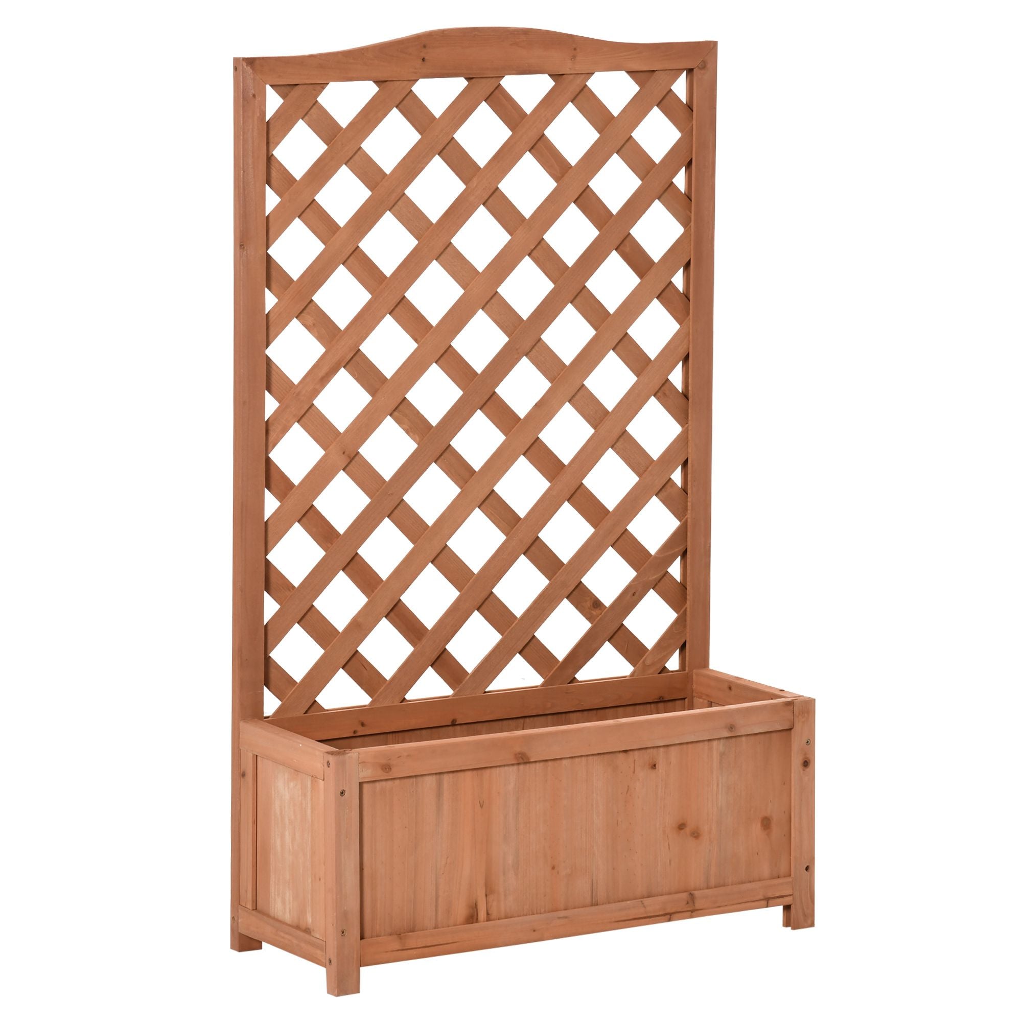 28" x 11" x 46" Raised Garden Bed, Wooden Planter Box w/ Trellis, Brown – main product view