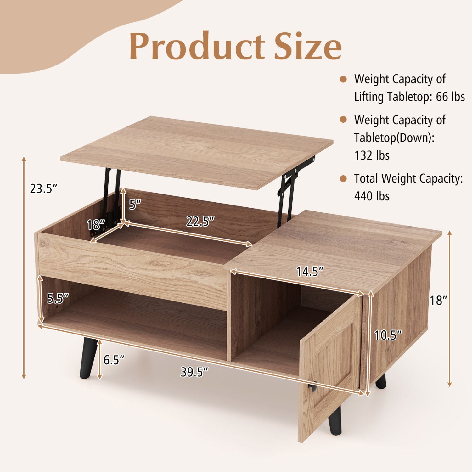 Lift-Top Coffee Table with Hidden Storage – product view 6 of 11