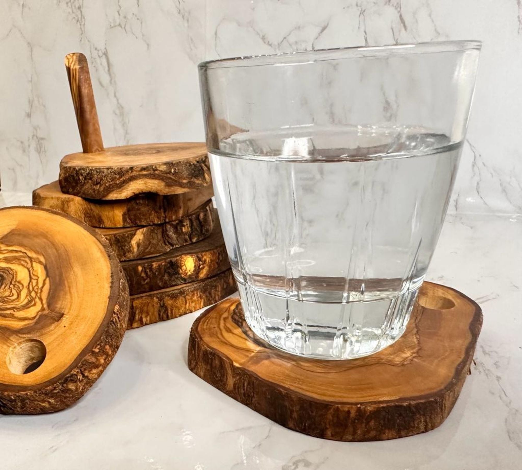 7-Piece Olive Wood Coaster Set with Holder – product view 9 of 9