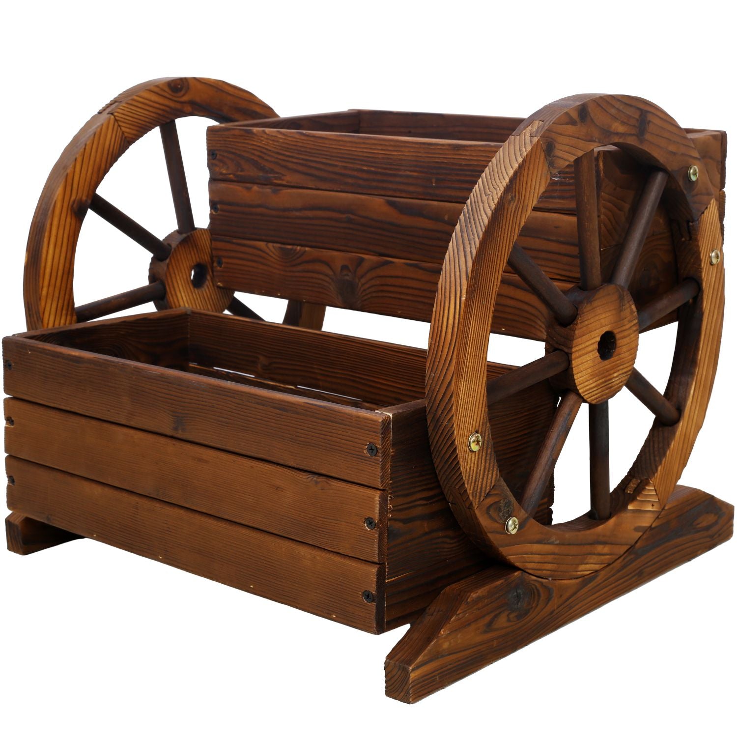 2-Tier Fir Wood Wagon Planter with Wheels – main product view