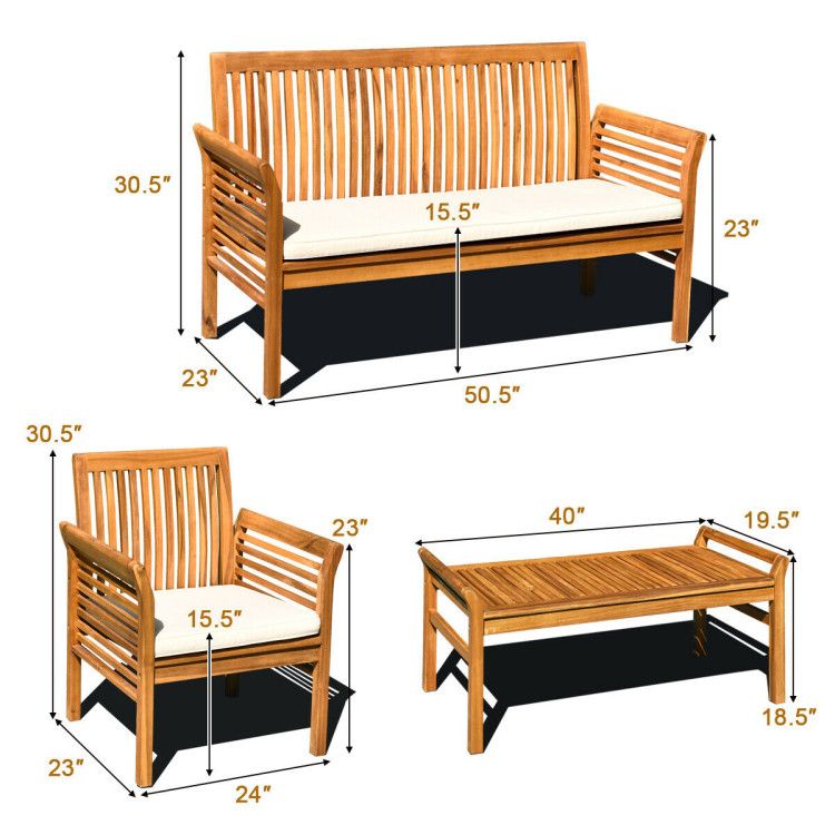 4-Piece Acacia Patio Sofa Set with Coffee Table – product view 8 of 10