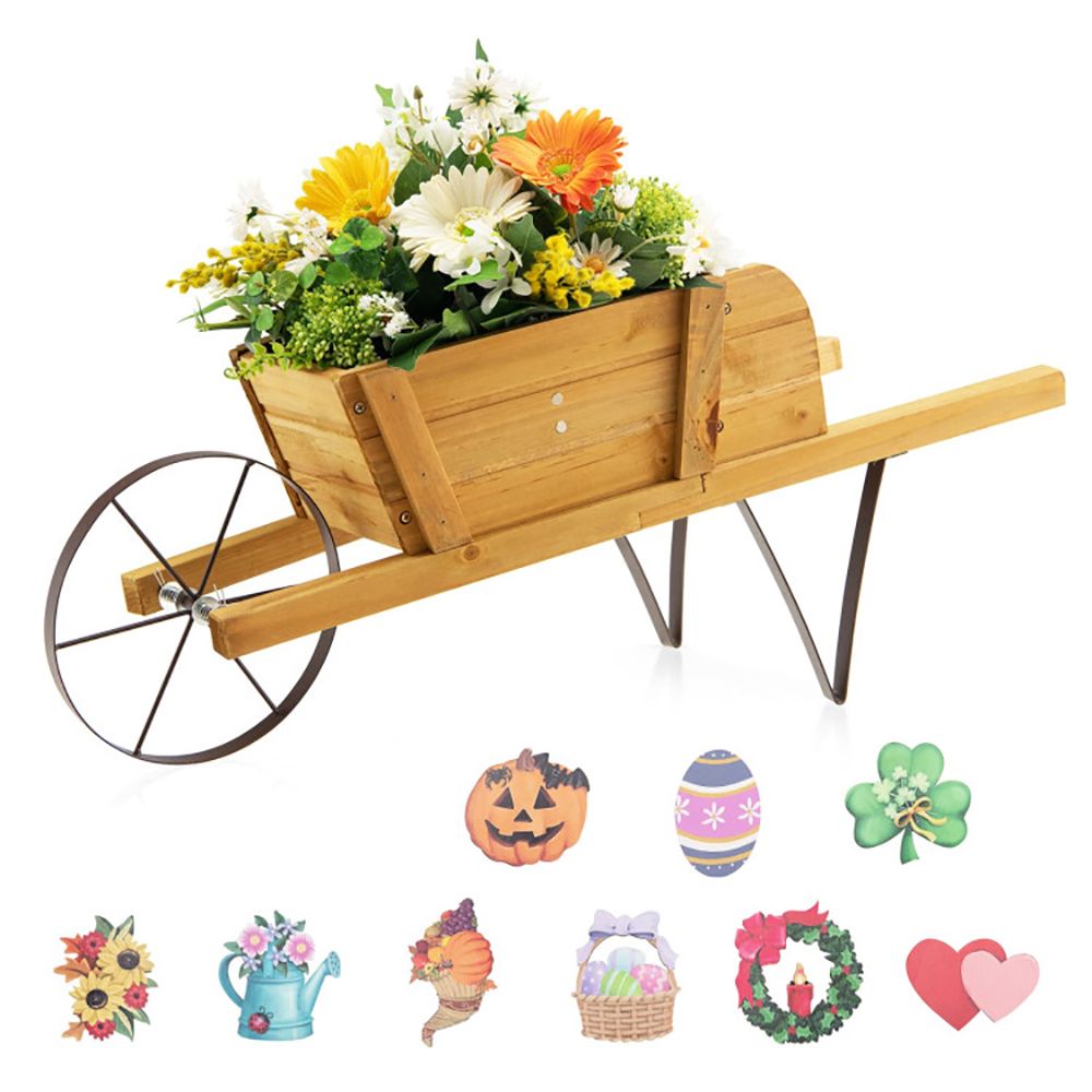 1PC Wooden Wagon Planter with 9 Magnetic Accessories for Garden Yard – product view 7 of 10