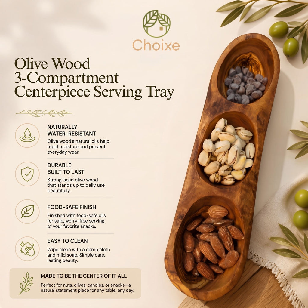 12.7-Inch Olive Wood 3-Compartment Serving Dish – product view 4 of 7
