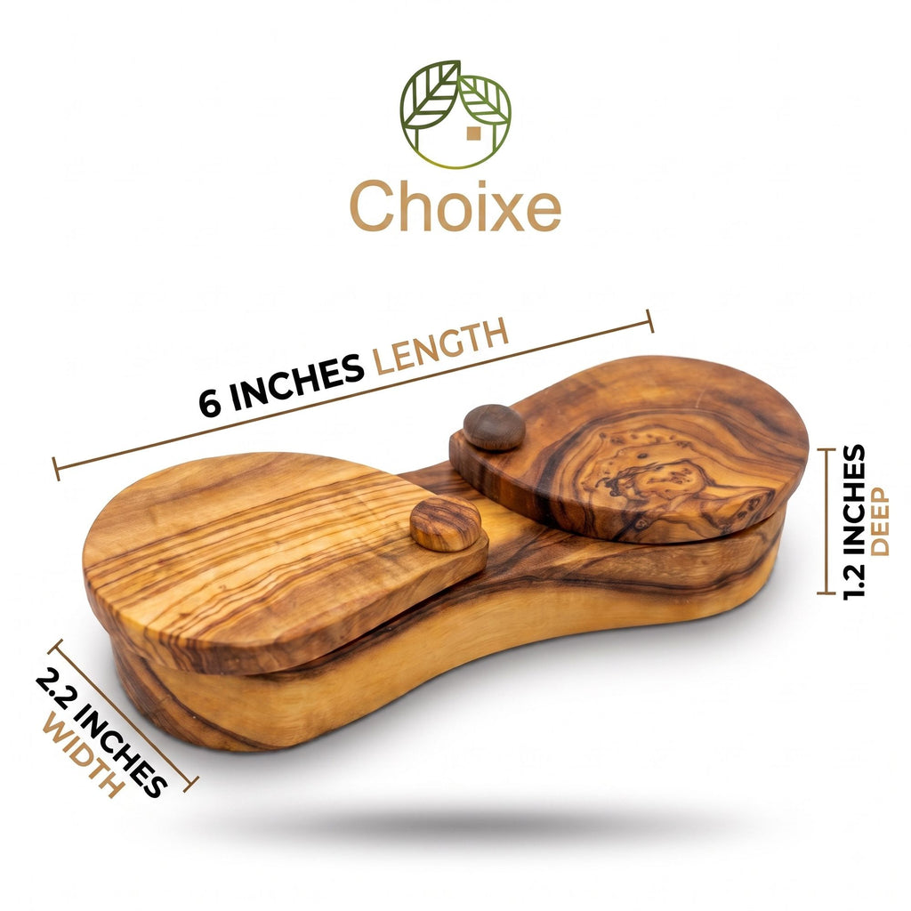 Olive Wood Dual Spice Box with Swivel Lids – product view 2 of 8