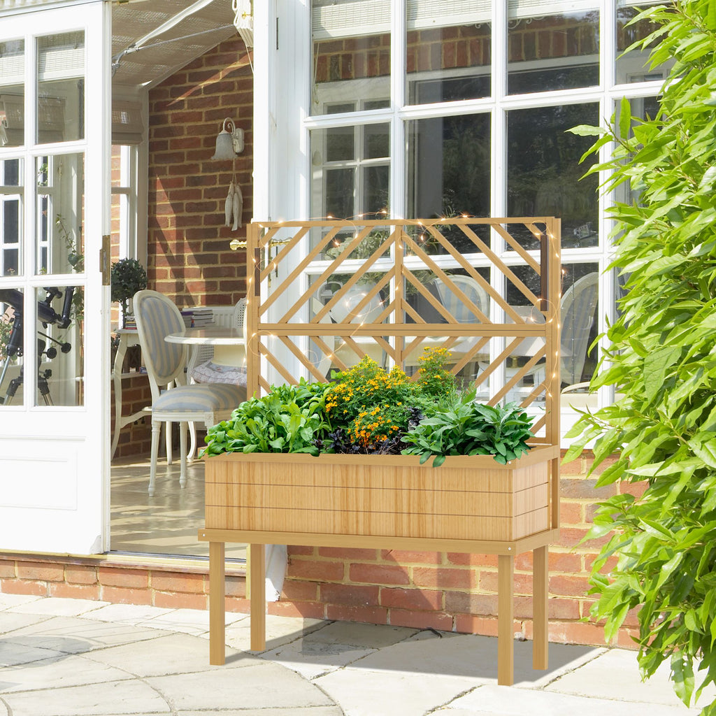Elevated Wood Planter with Trellis for Climbing Plants, Raised Garden Bed with Legs and Drainage Holes, Natural Wood – product view 8 of 11