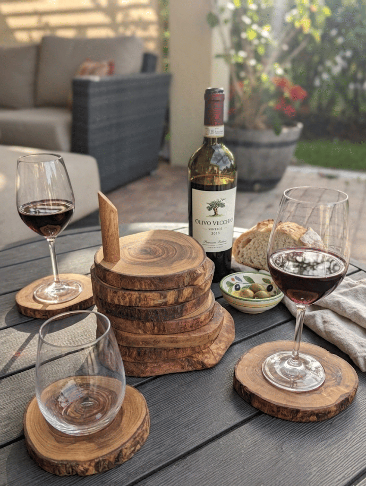 7-Piece Olive Wood Coaster Set with Holder – product view 8 of 9