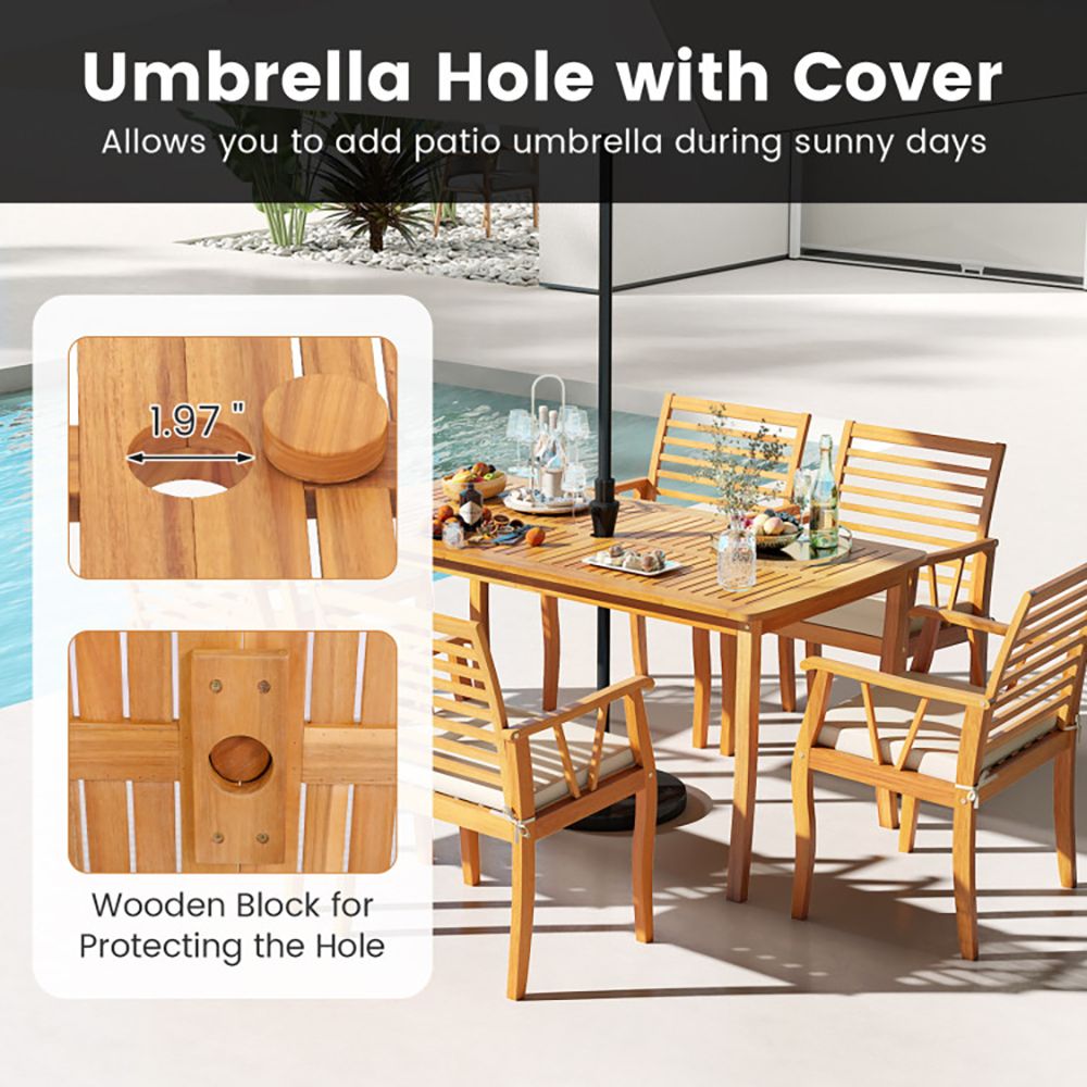 63-Inch Outdoor Dining Table with Umbrella Hole – product view 3 of 9