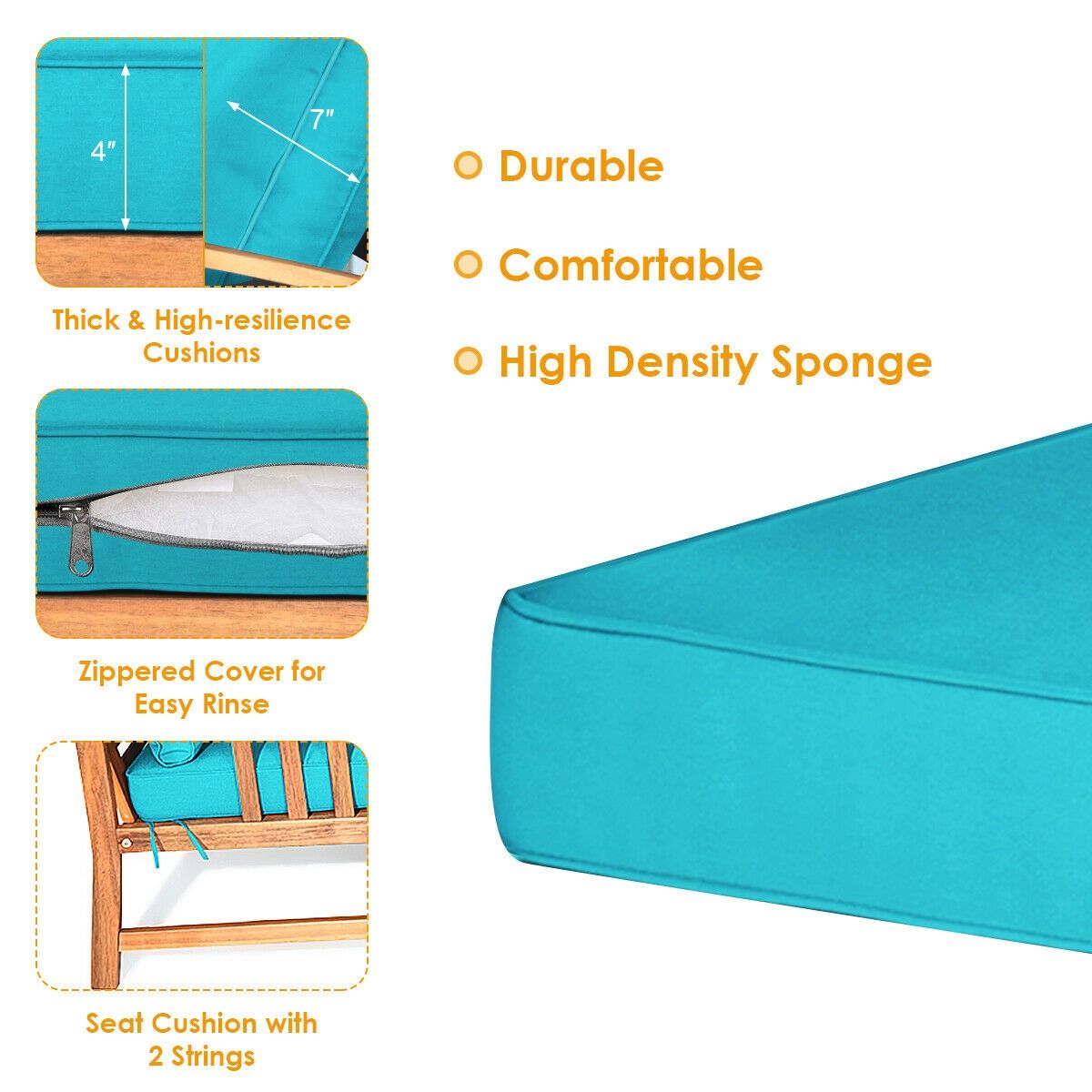 4-Piece Acacia Patio Sofa Set with Turquoise Cushions – product view 10 of 10