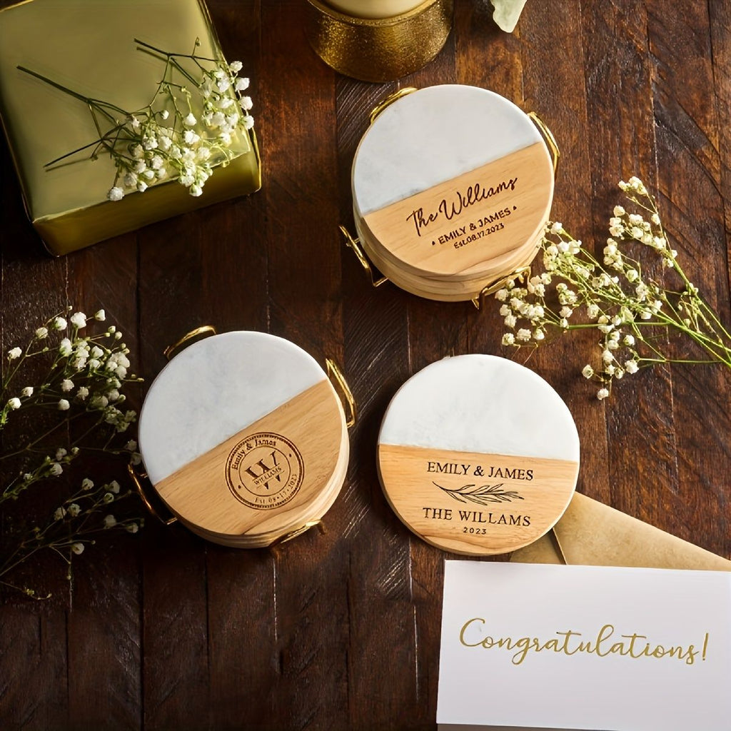 Set of 20 Marble-Pattern Wooden Coasters – product view 6 of 9