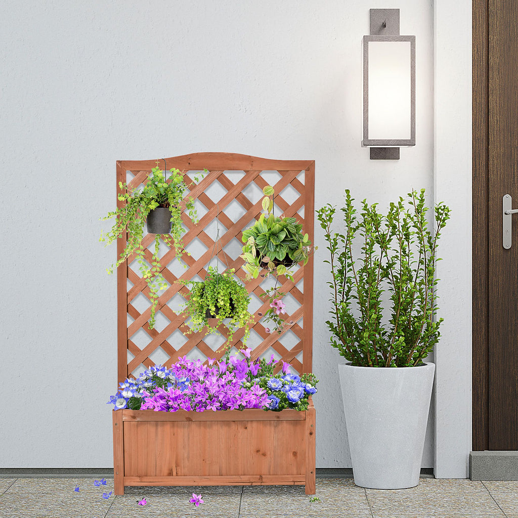 28" x 11" x 46" Raised Garden Bed, Wooden Planter Box w/ Trellis, Brown – product view 10 of 11