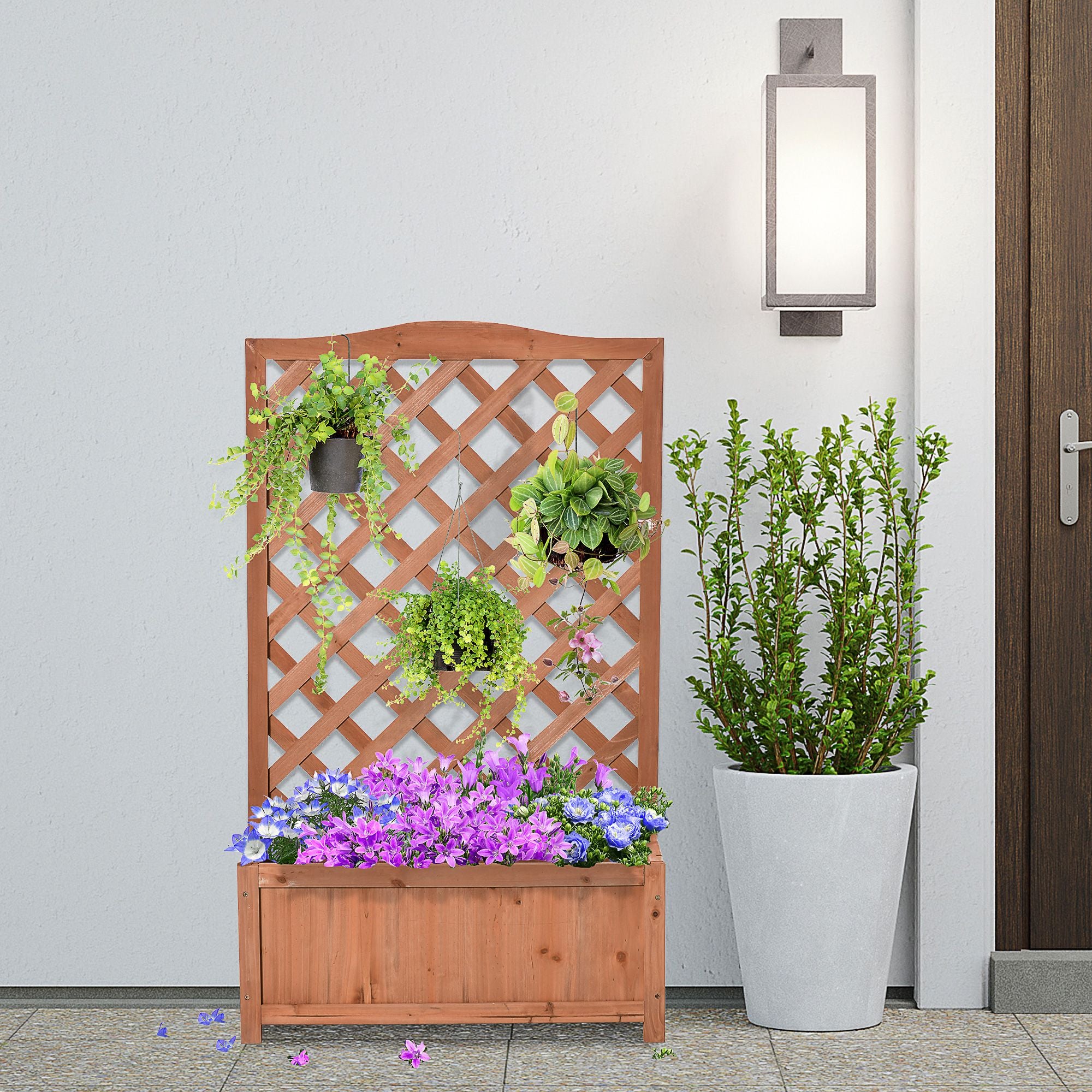 28" x 11" x 46" Raised Garden Bed, Wooden Planter Box w/ Trellis, Brown – product view 10 of 11