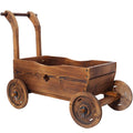 Wooden Wagon Planter Box, Mobile Garden Planter with 4 Wheels, Handle, Drain Hole, Decorative Flower Planter for Indoor & Outdoor Decor, Wooden Flower Cart for Patio, Garden, Balcony, Brown – main product view