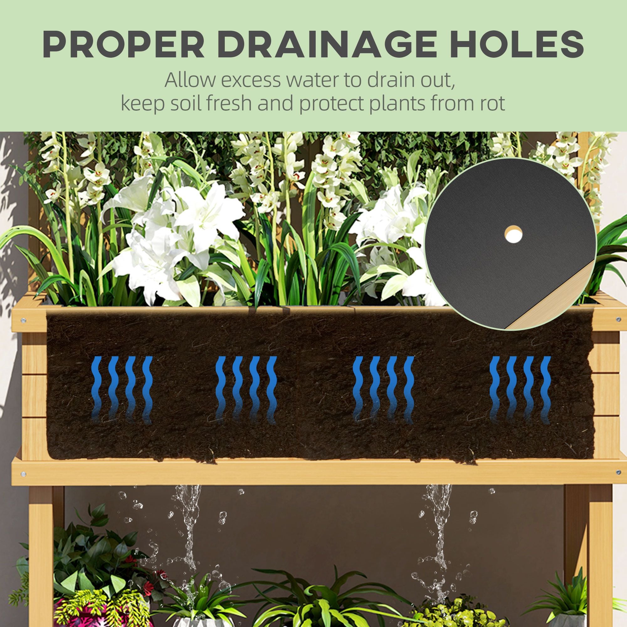 Elevated Wood Planter with Trellis for Climbing Plants, Raised Garden Bed with Legs and Drainage Holes, Natural Wood – product view 6 of 11