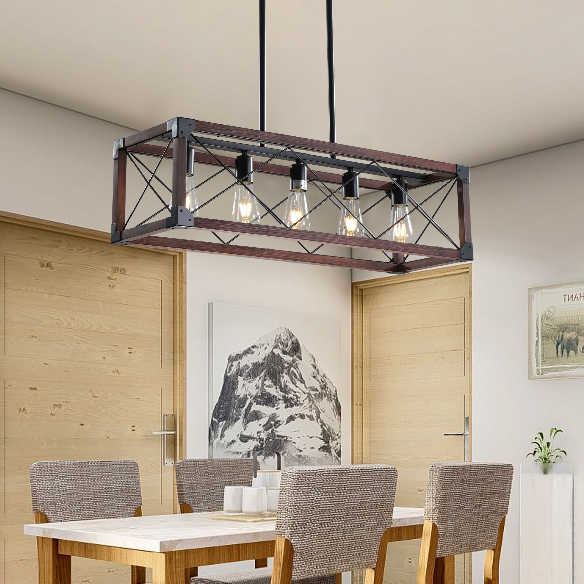 32-Inch 5-Light Farmhouse Wood Chandelier – product view 2 of 13