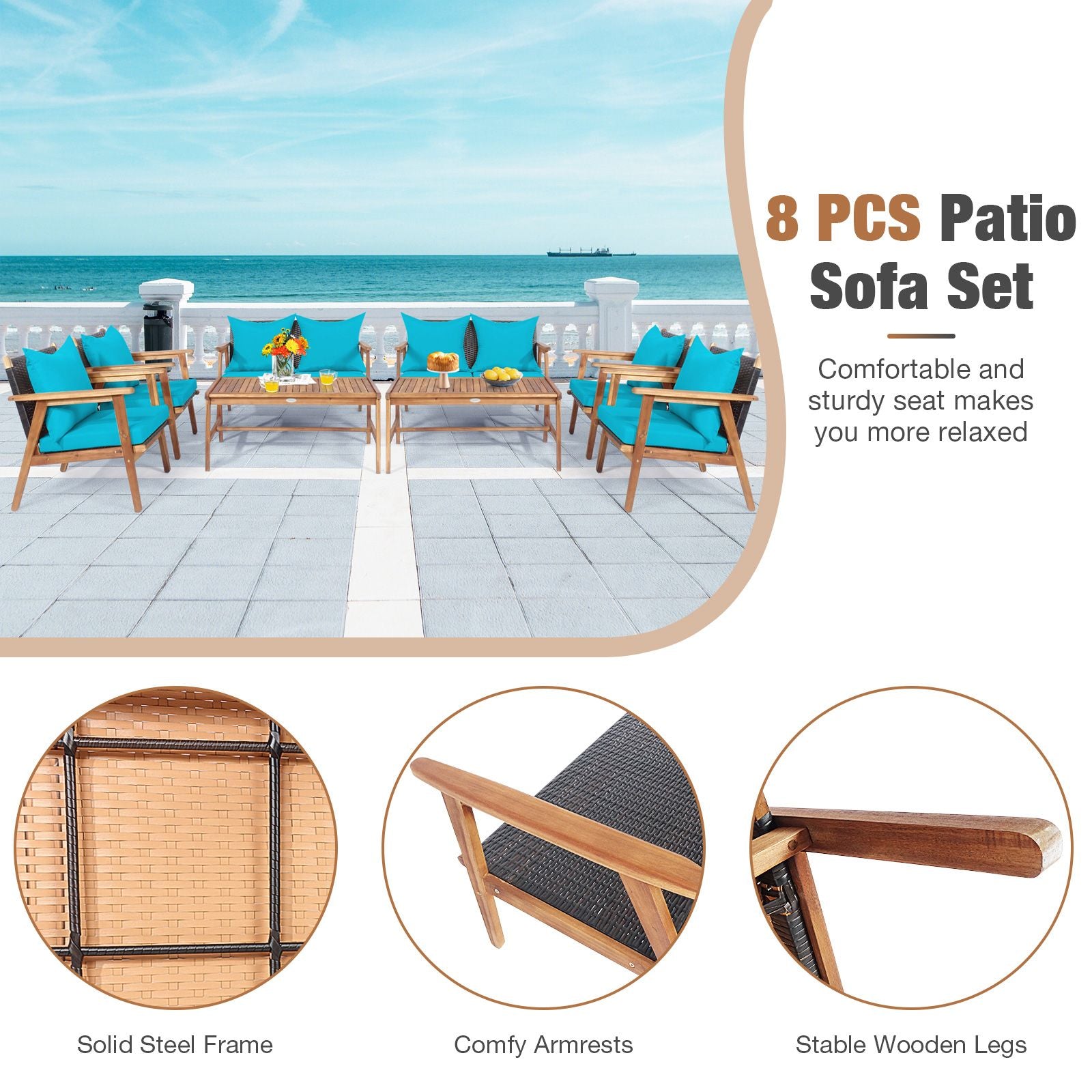 4-Piece Acacia Rattan Patio Set with Cushions – product view 16 of 16