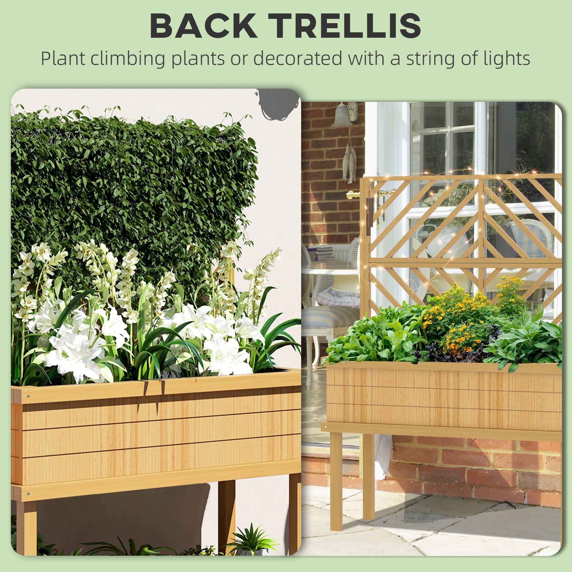 Elevated Wood Planter with Trellis for Climbing Plants, Raised Garden Bed with Legs and Drainage Holes, Natural Wood – product view 4 of 11
