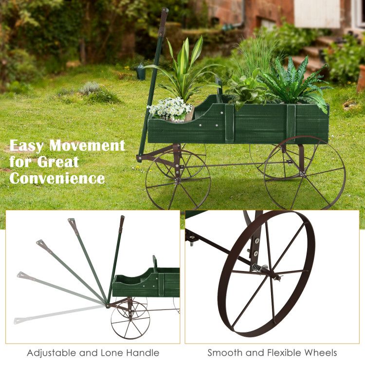 Wooden Wagon Plant Bed with Metal Wheels for Garden Yard Patio – product view 25 of 50