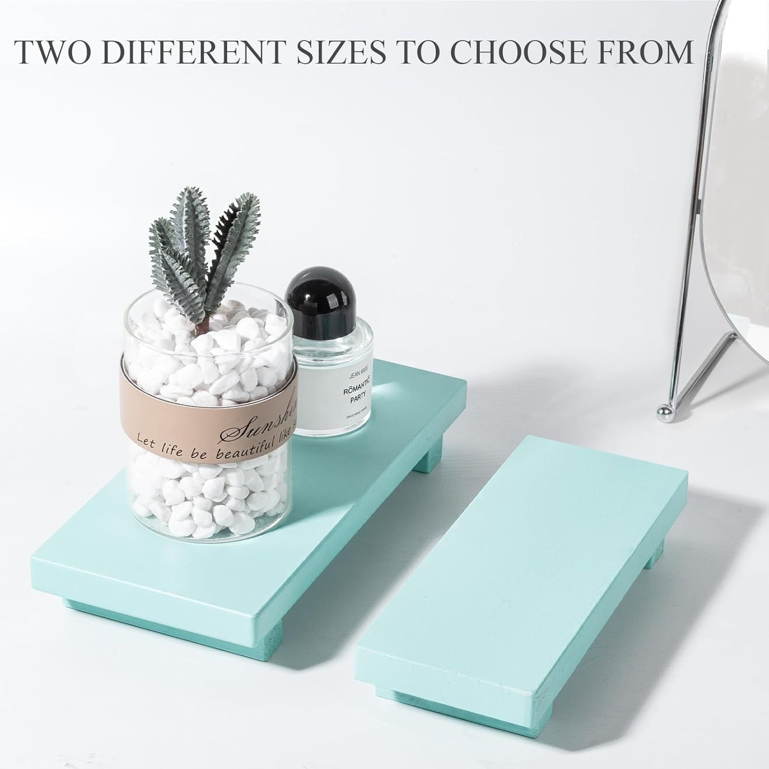Small Light Blue Wood Pedestal Tray – product view 4 of 7
