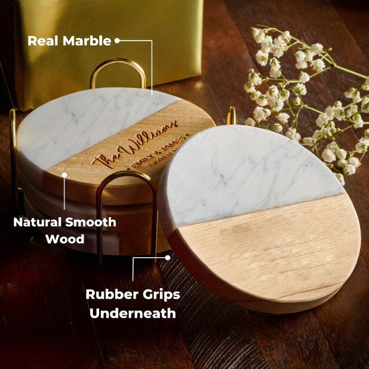 Set of 20 Marble-Pattern Wooden Coasters – product view 5 of 9