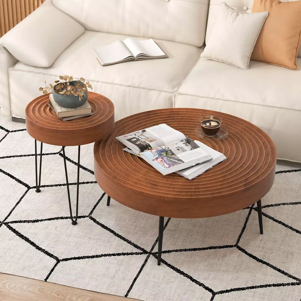 Set of 2 Ring-Pattern Round Farmhouse Tables – product view 2 of 10