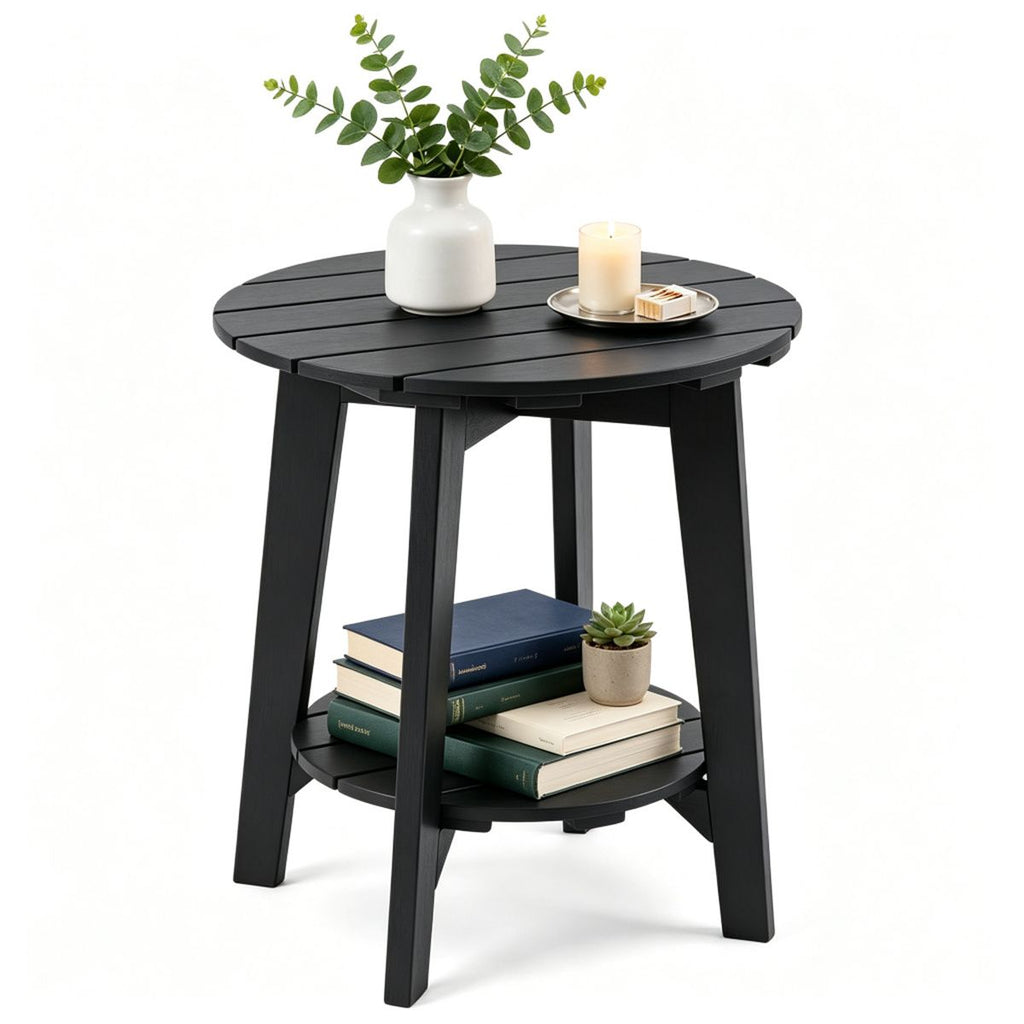2-Tier Black Eucalyptus Patio Side Table – product view 2 of 9