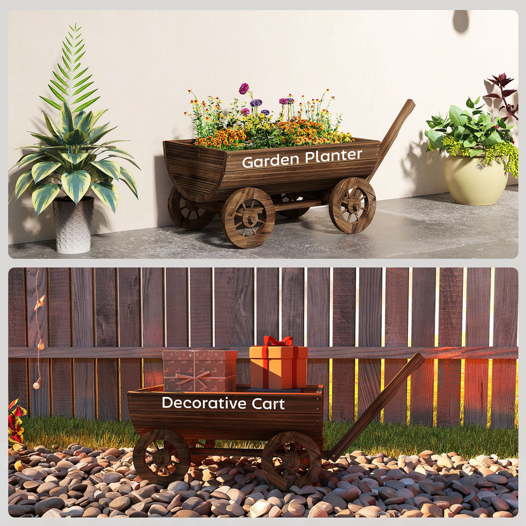 Wooden Wagon Planter Box, Mobile Garden Planter with 4 Wheels, Small Wheelbarrow Wagon Flower Cart with Drainage Hole – product view 8 of 11
