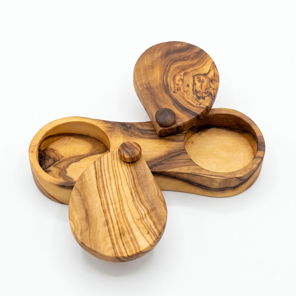 Olive Wood Dual Spice Box with Swivel Lids – main product view