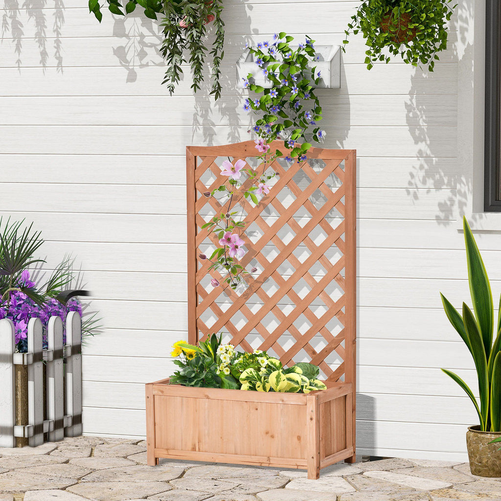 28" x 11" x 46" Raised Garden Bed, Wooden Planter Box w/ Trellis, Brown – product view 2 of 11