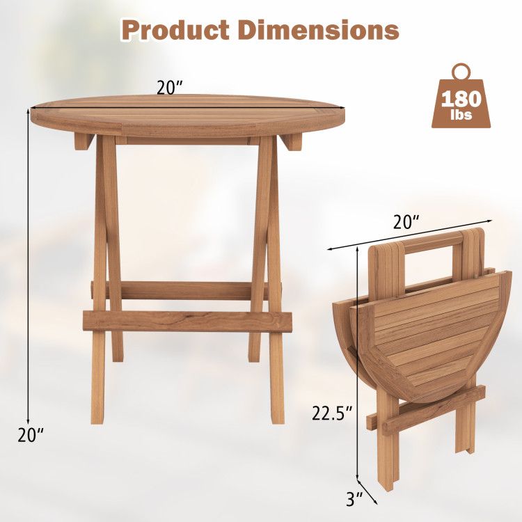 Round Folding Teak Patio Side Table – product view 5 of 8