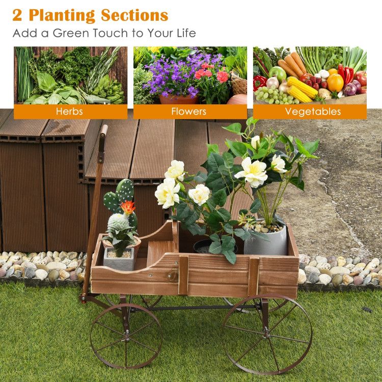 Wooden Wagon Plant Bed with Metal Wheels for Garden Yard Patio – product view 33 of 50
