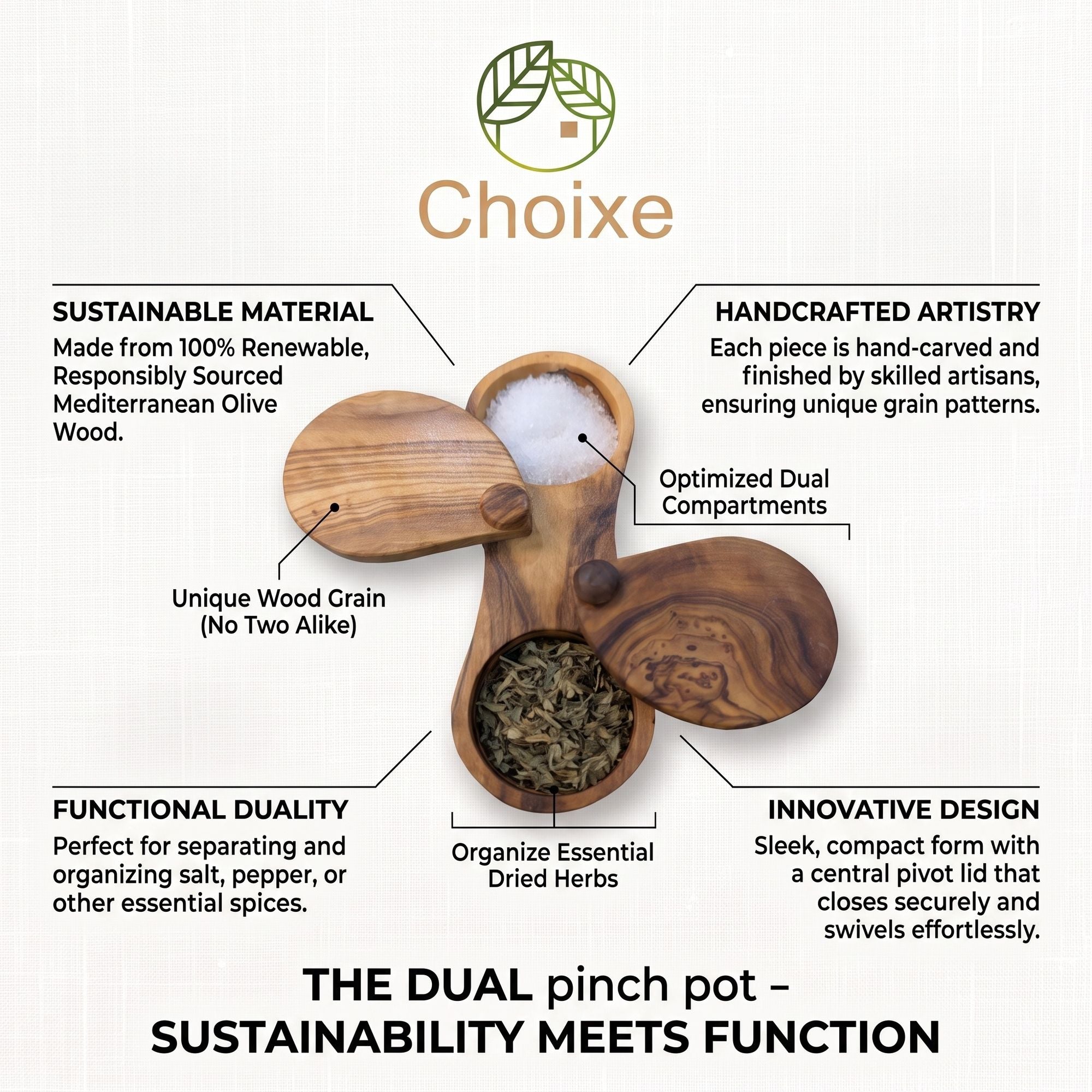 Olive Wood Dual Spice Box with Swivel Lids – product view 5 of 8