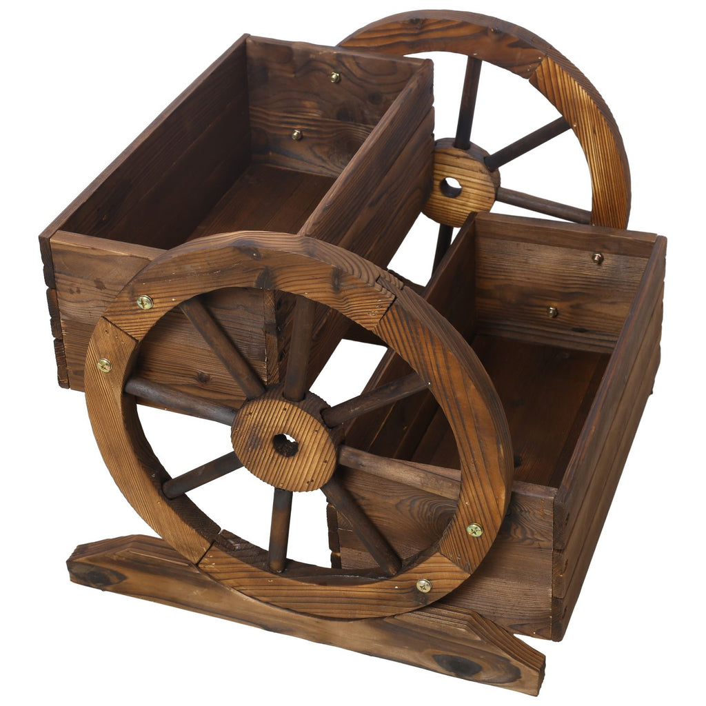 2-Tier Fir Wood Wagon Planter with Wheels – product view 7 of 9