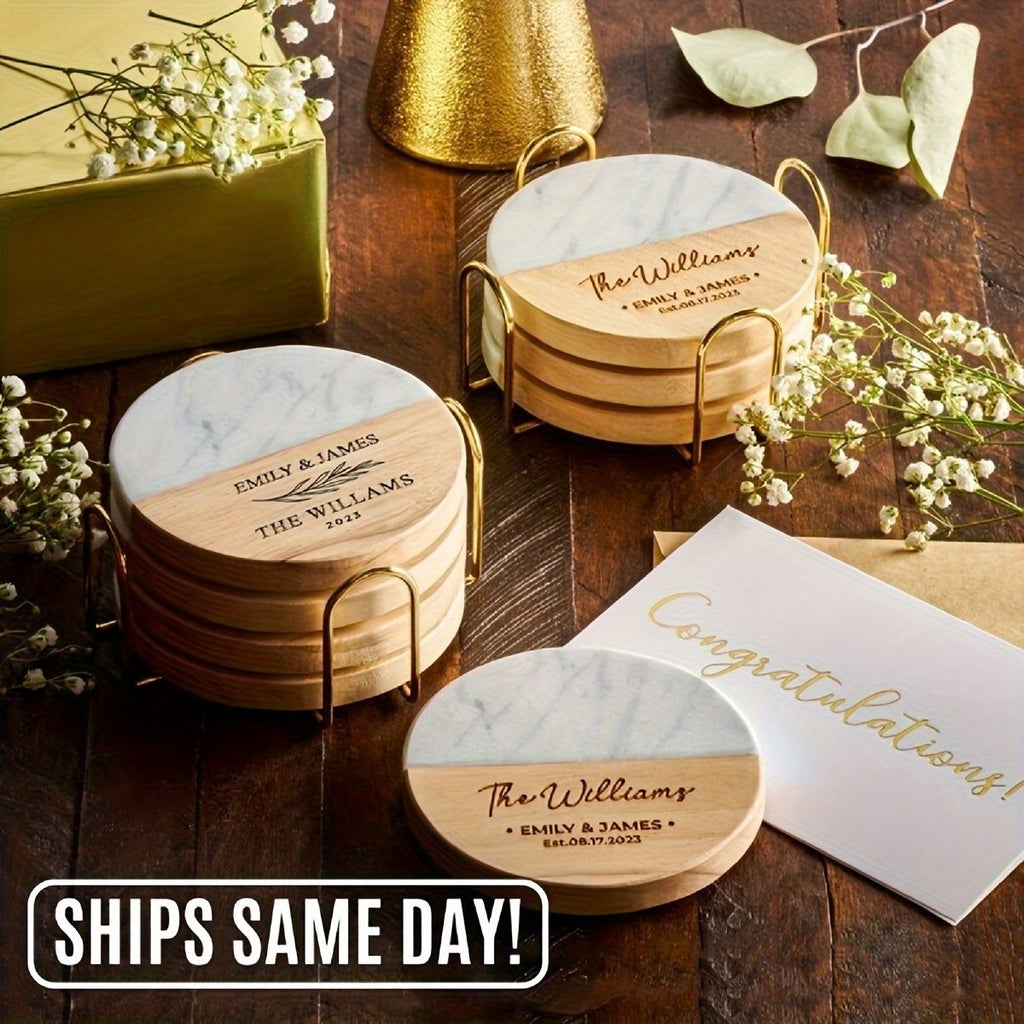 Set of 20 Marble-Pattern Wooden Coasters – product view 7 of 9