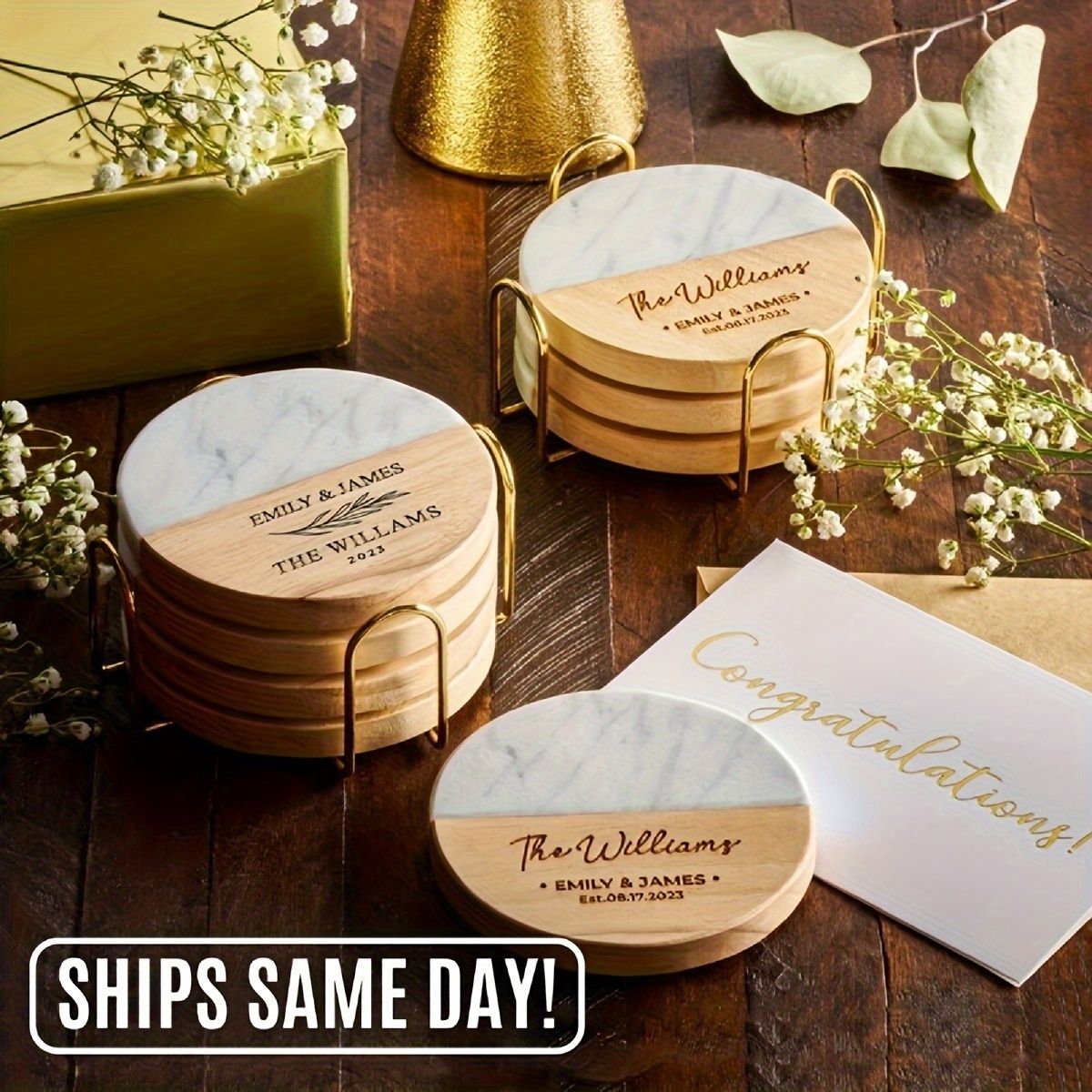 Set of 20 Marble-Pattern Wooden Coasters – product view 7 of 9
