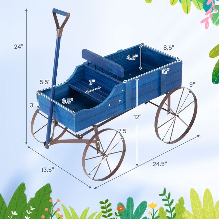 Wooden Wagon Plant Bed with Metal Wheels for Garden Yard Patio – product view 41 of 50