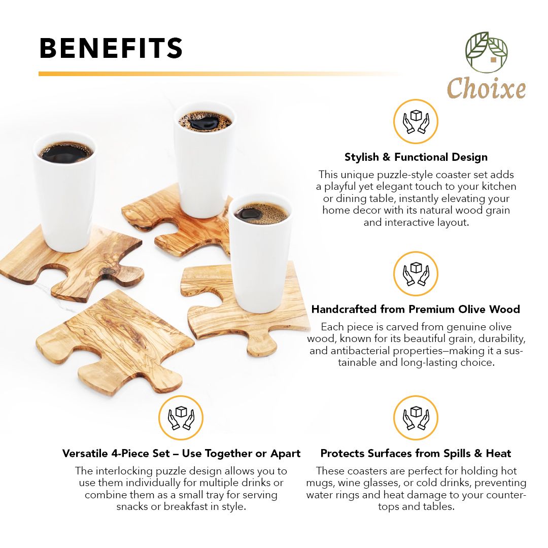 4-Piece Olive Wood Puzzle Coaster Set – product view 5 of 7