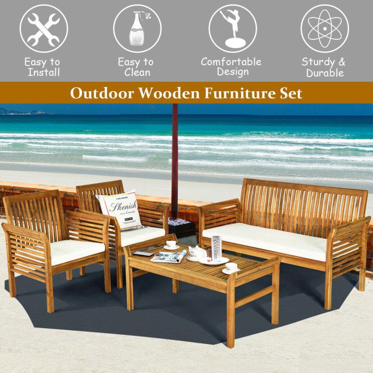 4-Piece Acacia Patio Sofa Set with Coffee Table – product view 3 of 10