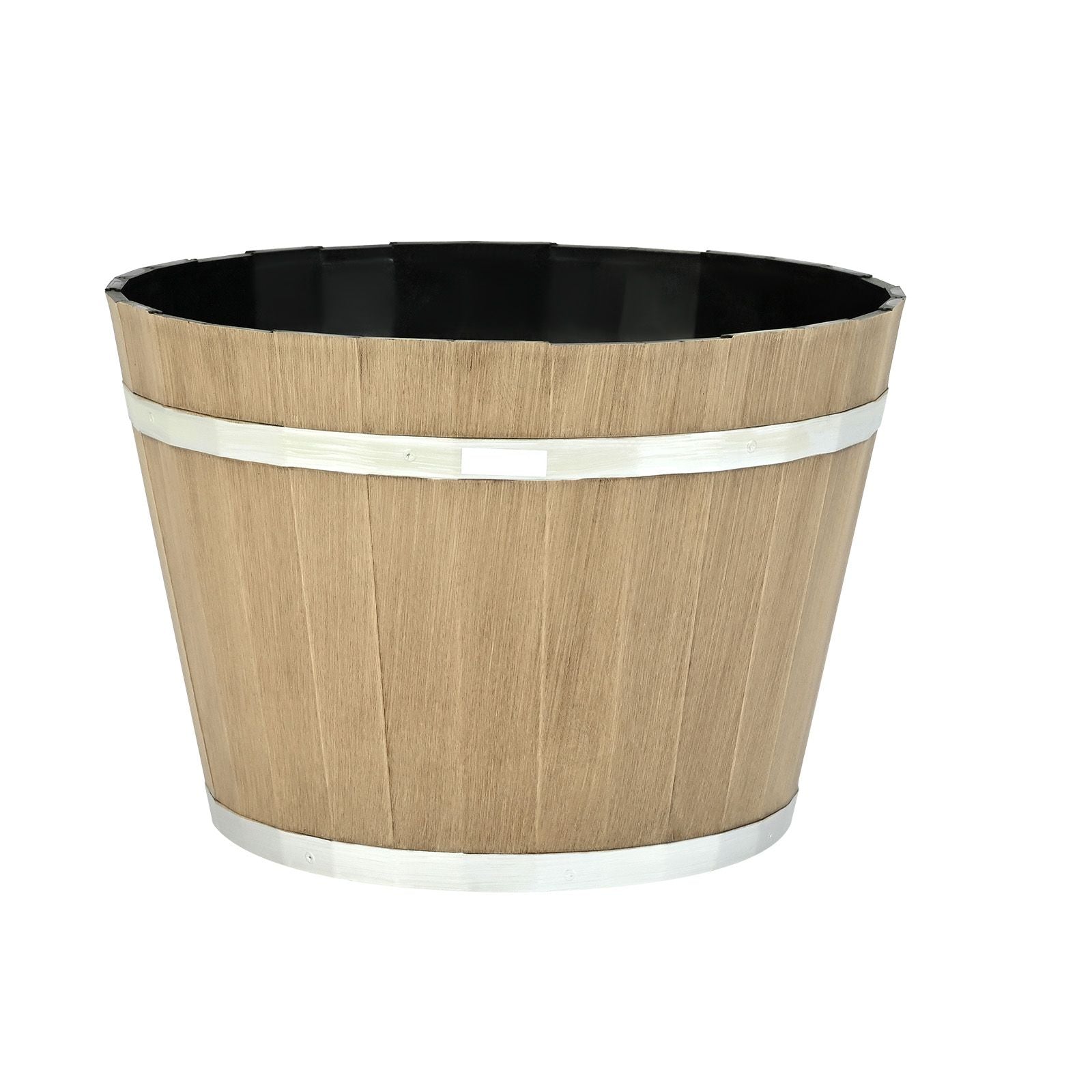 Plant Pots, 4 Pack 11.81 inch Whiskey Barrel Planters with Drainage Holes, Large Outside Plastic Decoration Flower Pot Imitation Wine Barrel Design for Indoor Outdoor Garden Home Plants, Brown – product view 4 of 9