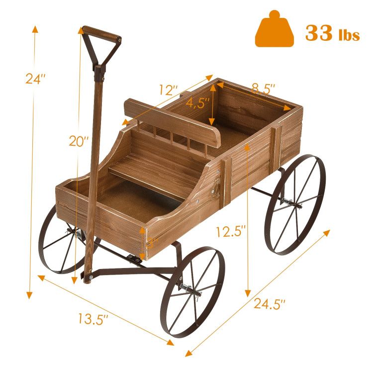 Wooden Wagon Plant Bed with Metal Wheels for Garden Yard Patio – product view 31 of 50