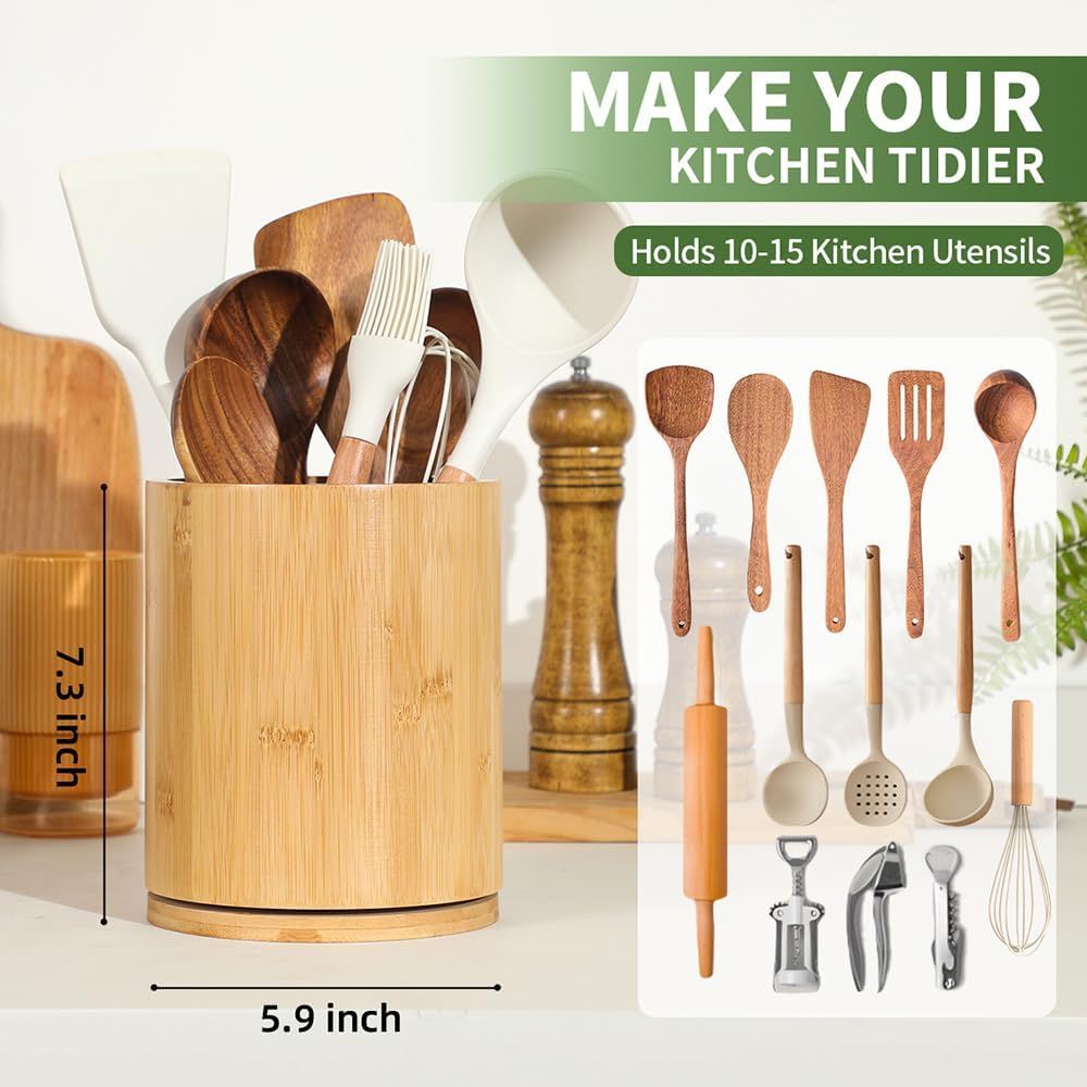 7.3-Inch Rotating Bamboo Utensil Holder – product view 5 of 7