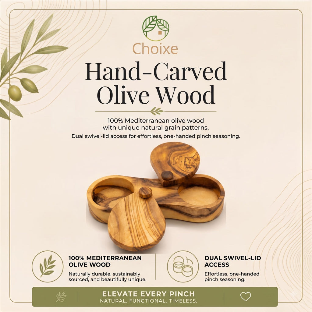 Olive Wood Dual Spice Box with Swivel Lids – product view 4 of 8
