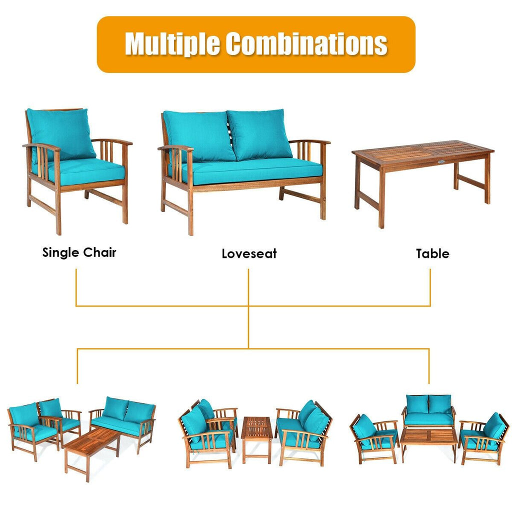 4-Piece Acacia Patio Sofa Set with Turquoise Cushions – product view 8 of 10